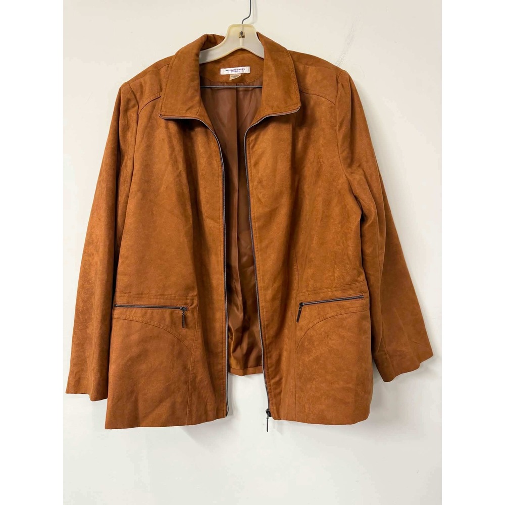 Allison Daley Women Faux Suede Zip Front Jacket Cognac Brown Plus Size 24W
